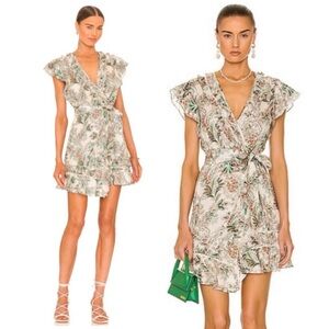Veronica Beard Belted Paisley Print Wrap Dress Ruffles Cream Green US 2 $498